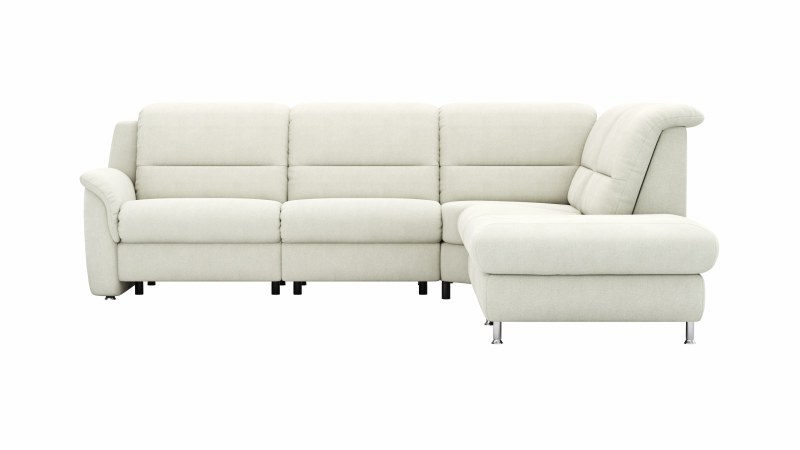 Ecksofa Cornella Plus - 2-Sitzer links mit Ecke und Abschlussteil rechts inkl. Relaxfunktion (motorisch), Kopfteilverstellung und Stauraum, Stoff, Creme