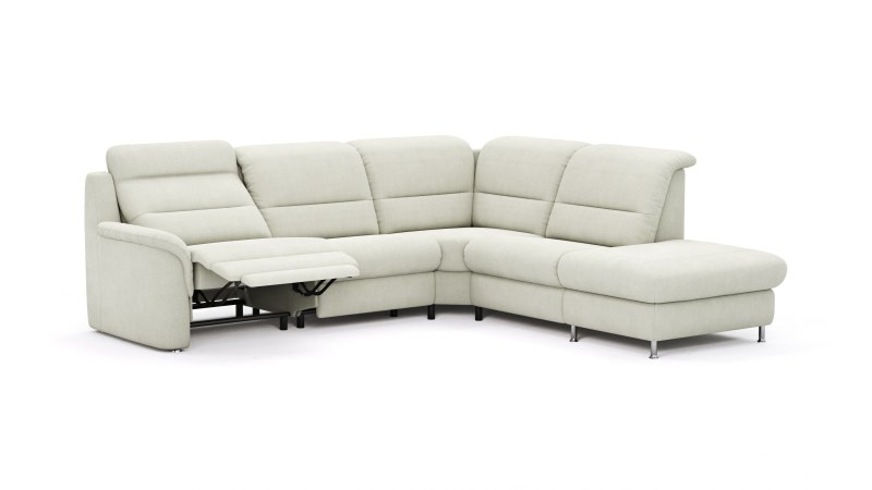 Ecksofa Cornella Plus - 2-Sitzer links mit Ecke und Abschlussteil rechts inkl. Relaxfunktion (motorisch), Kopfteilverstellung und Stauraum, Stoff, Creme