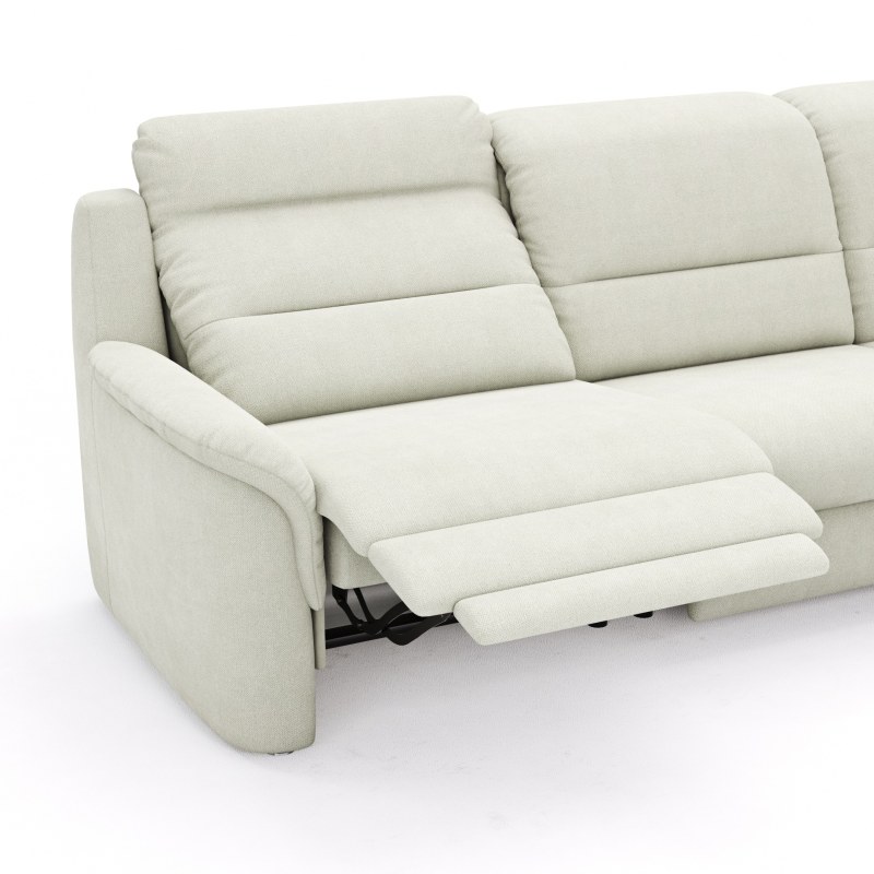 Ecksofa Cornella Plus - 2-Sitzer links mit Ecke und Abschlussteil rechts inkl. Relaxfunktion (motorisch), Kopfteilverstellung und Stauraum, Stoff, Creme