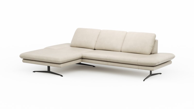 Ecksofa Hubertus - Longchair links mit 2-Sitzer, Armlehne verstellbar, Leder, Creme