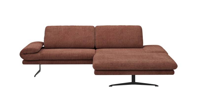 Ecksofa Hubertus - 1,5-Sitzer mit Longchair rechts, Rückenlehne/Armlehne verstellbar, Stoff, Rost