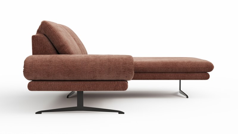 Ecksofa Hubertus - 1,5-Sitzer mit Longchair rechts, Rückenlehne/Armlehne verstellbar, Stoff, Rost