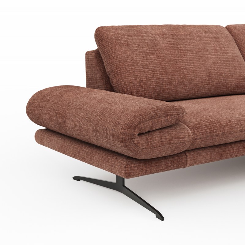 Ecksofa Hubertus - 1,5-Sitzer mit Longchair rechts, Rückenlehne/Armlehne verstellbar, Stoff, Rost