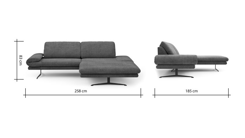 Ecksofa Hubertus - 1,5-Sitzer mit Longchair rechts, Rückenlehne/Armlehne verstellbar, Stoff, Rost