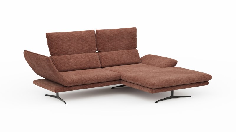 Ecksofa Hubertus - 1,5-Sitzer mit Longchair rechts, Rückenlehne/Armlehne verstellbar, Stoff, Rost