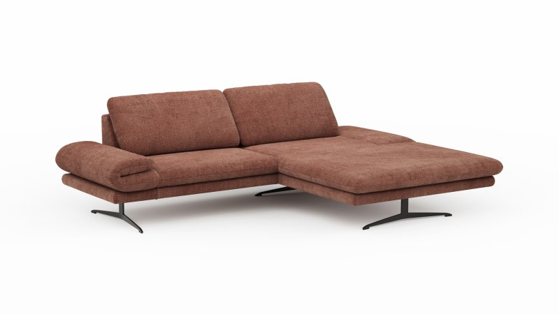 Ecksofa Hubertus - 1,5-Sitzer mit Longchair rechts, Rückenlehne/Armlehne verstellbar, Stoff, Rost