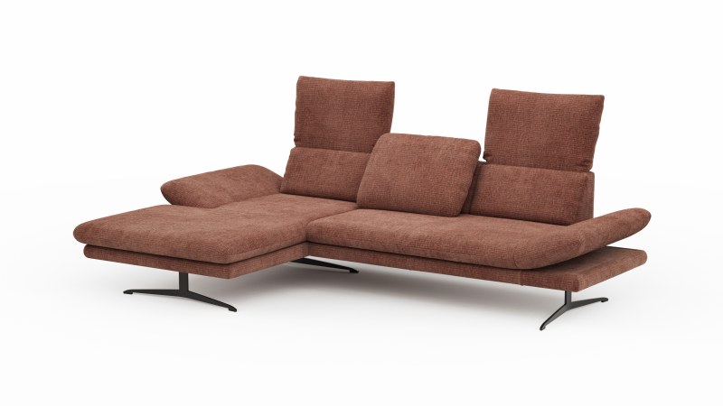 Ecksofa Hubertus - Longchair links mit 2-Sitzer, Rückenlehne/Armlehne verstellbar, Stoff, Rost