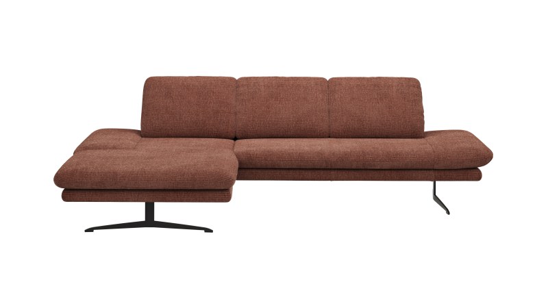 Ecksofa Hubertus - Longchair links mit 2-Sitzer, Rückenlehne/Armlehne verstellbar, Stoff, Rost