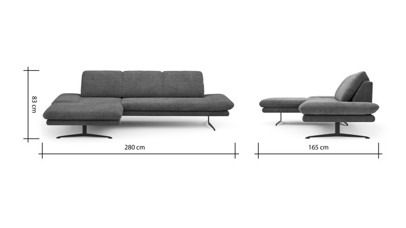 Ecksofa Hubertus - Longchair links mit 2-Sitzer, Rückenlehne/Armlehne verstellbar, Stoff, Rost