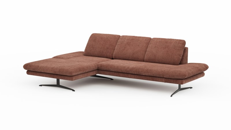 Ecksofa Hubertus - Longchair links mit 2-Sitzer, Rückenlehne/Armlehne verstellbar, Stoff, Rost