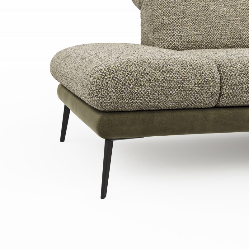 Ecksofa Elena - 2,5-Sitzer und Longchair rechts, Kopfteil/Armlehne verstellbar, Stoff Limette