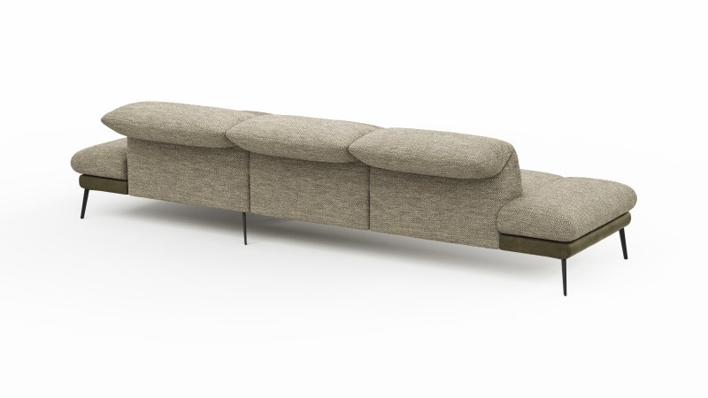 Ecksofa Elena - 2,5-Sitzer und Longchair rechts, Kopfteil/Armlehne verstellbar, Stoff Limette
