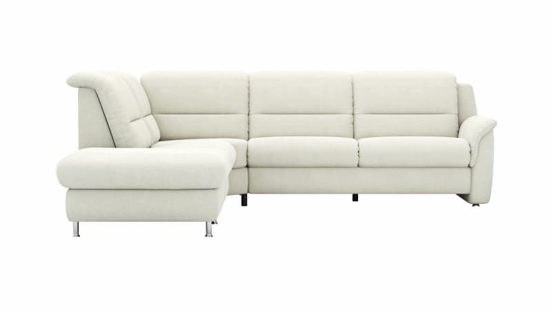 Ecksofa Cornella Plus - Ecke und Abschlussteil mit 2-Sitzer rechts, Stoff, Creme