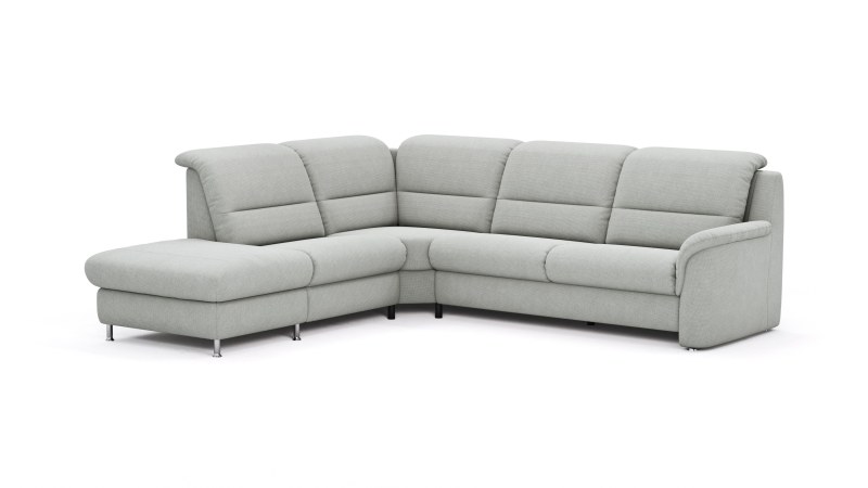 Ecksofa Cornella Plus - Ecke und Abschlussteil mit 2-Sitzer rechts, Stoff, Hellgrau