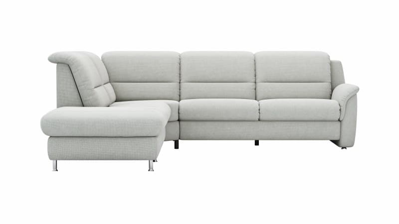 Ecksofa Cornella Plus - Ecke und Abschlussteil mit 2-Sitzer rechts, Stoff, Hellgrau