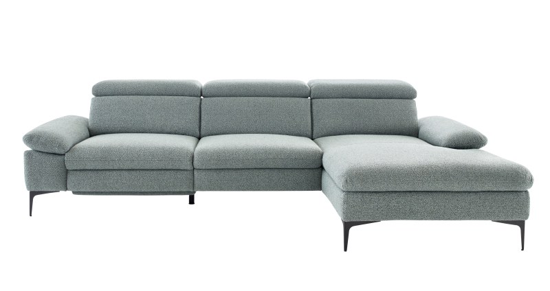 Ecksofa Felipa - 3-Sitzer mit Longchair rechts inkl. Relaxfunktion (motorisch), Armlehne und Kopfteil verstellbar, Stoff, Graugrün