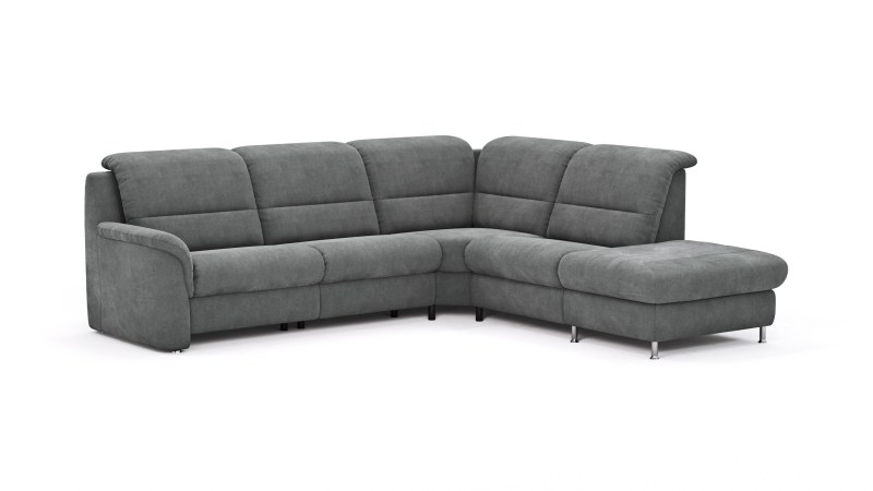 Ecksofa Cornella Plus - 2-Sitzer mit Ecke und Abschlussteil rechts inkl. Relaxfunktion (motorisch) und Kopfteilverstellung, Stoff, Anthrazit