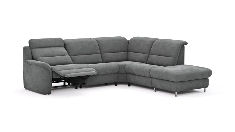 Ecksofa Cornella Plus - 2-Sitzer mit Ecke und Abschlussteil rechts inkl. Relaxfunktion (motorisch) und Kopfteilverstellung, Stoff, Anthrazit