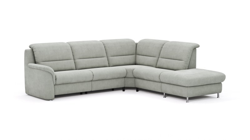 Ecksofa Cornella Plus - 2-Sitzer mit Ecke und Abschlussteil rechts inkl. Relaxfunktion (motorisch) und Kopfteilverstellung, Stoff, Graubraun