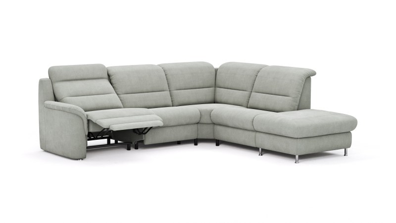 Ecksofa Cornella Plus - 2-Sitzer mit Ecke und Abschlussteil rechts inkl. Relaxfunktion (motorisch) und Kopfteilverstellung, Stoff, Graubraun