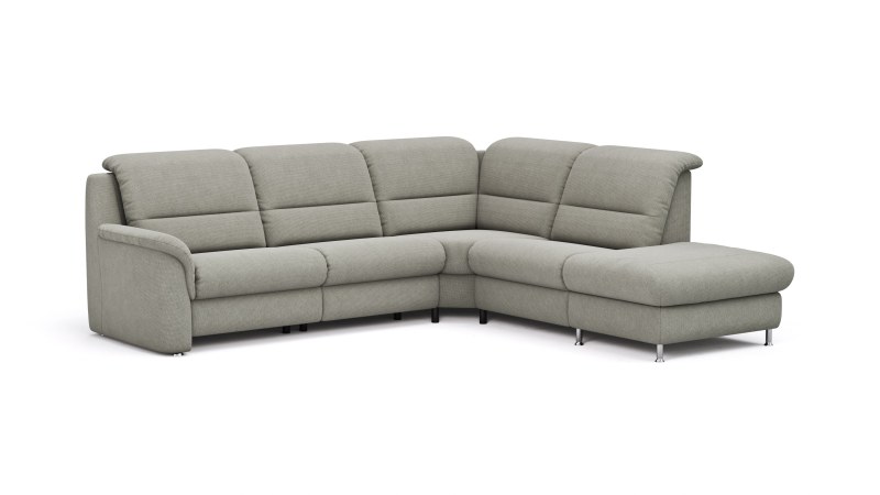 Ecksofa Cornella Plus - 2-Sitzer mit Ecke und Abschlussteil rechts inkl. Relaxfunktion (motorisch) und Kopfteilverstellung, Stoff, Nougat