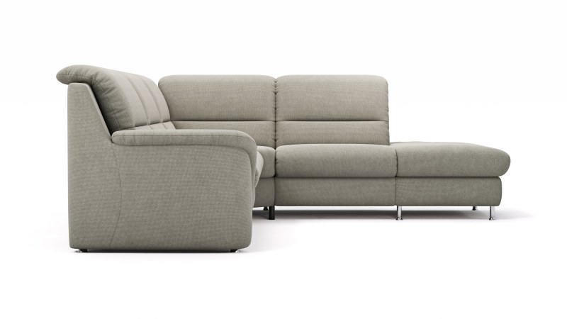 Ecksofa Cornella Plus - 2-Sitzer mit Ecke und Abschlussteil rechts inkl. Relaxfunktion (motorisch) und Kopfteilverstellung, Stoff, Nougat