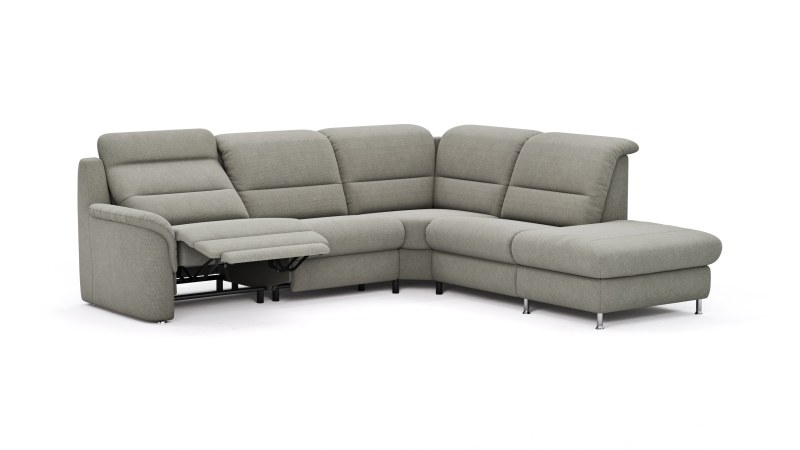 Ecksofa Cornella Plus - 2-Sitzer mit Ecke und Abschlussteil rechts inkl. Relaxfunktion (motorisch) und Kopfteilverstellung, Stoff, Nougat