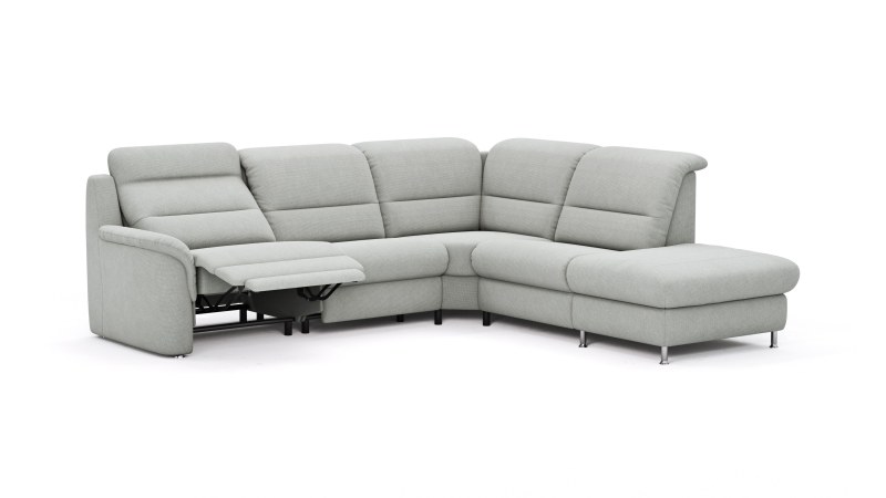 Ecksofa Cornella Plus - 2-Sitzer mit Ecke und Abschlussteil rechts inkl. Relaxfunktion (motorisch) und Kopfteilverstellung, Stoff, Hellgrau