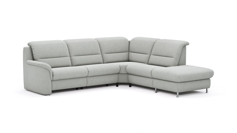 Ecksofa Cornella Plus - 2-Sitzer mit Ecke und Abschlussteil rechts inkl. Relaxfunktion (motorisch) und Kopfteilverstellung, Stoff, Hellgrau