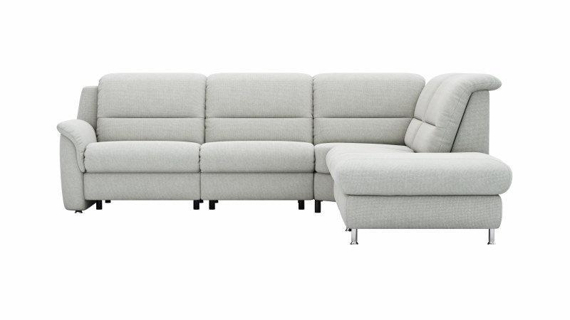 Ecksofa Cornella Plus - 2-Sitzer mit Ecke und Abschlussteil rechts inkl. Relaxfunktion (motorisch) und Kopfteilverstellung, Stoff, Hellgrau