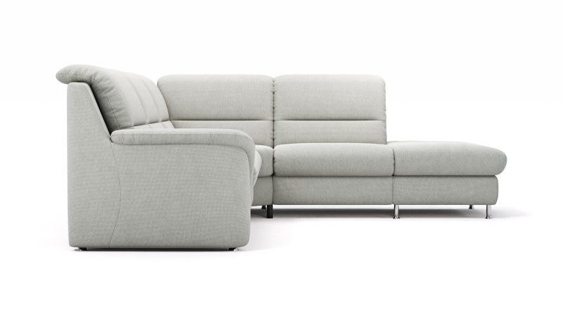 Ecksofa Cornella Plus - 2-Sitzer mit Ecke und Abschlussteil rechts inkl. Relaxfunktion (motorisch) und Kopfteilverstellung, Stoff, Hellgrau