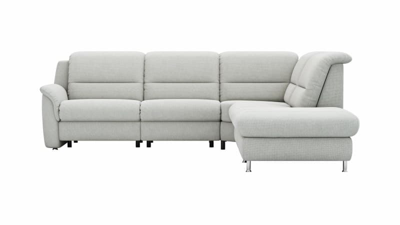 Ecksofa Cornella Plus - 2-Sitzer mit Ecke und Abschlussteil rechts inkl. Relaxfunktion (motorisch) und Kopfteilverstellung, Stoff, Hellgrau
