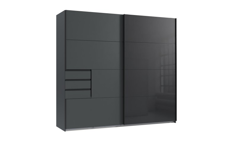 Schwebetürenschrank- B ca. 225 cm, Graphit, Glas, Schwarz