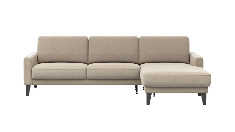 Ecksofa Matero - 2,5-Sitzer mit Longchair rechts, Leder, Taupe