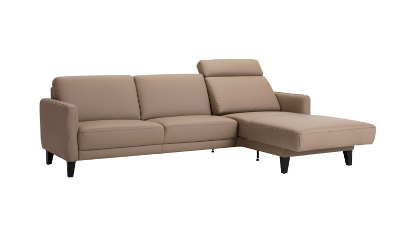 Ecksofa Matero - 2,5-Sitzer mit Longchair rechts inkl. Relaxfunktion motorisch, Leder, Taupe