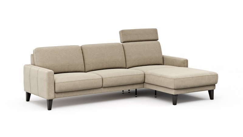 Ecksofa Matero - 2,5-Sitzer mit Longchair rechts inkl. Relaxfunktion motorisch, Leder, Taupe