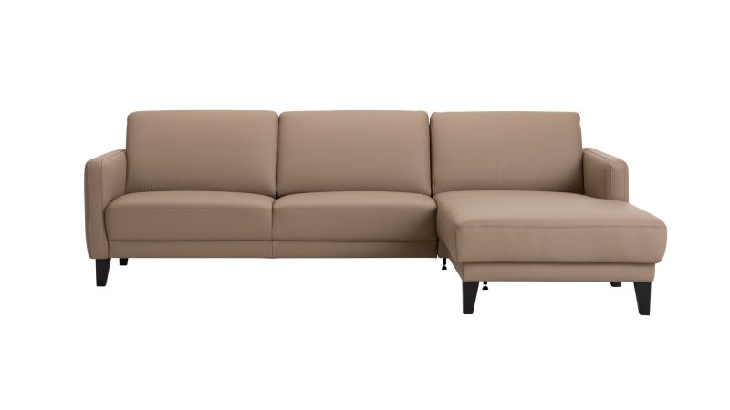 Ecksofa Matero - 2,5-Sitzer mit Longchair rechts inkl. Relaxfunktion motorisch, Leder, Taupe