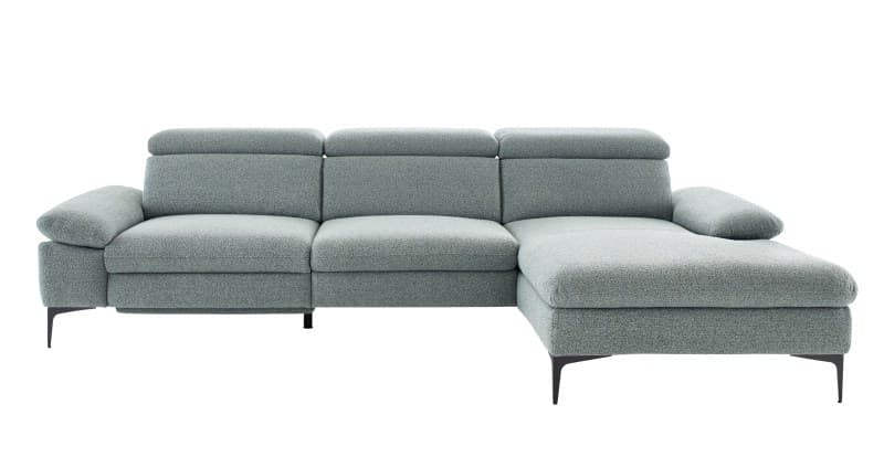 Ecksofa Felipa - 3-Sitzer mit Longchair rechts inkl. Kopfteil verstellbar, Stoff, Graugrün