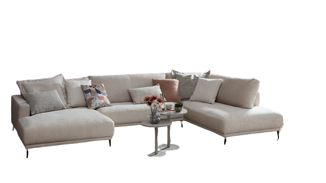 Wohnlandschaft Solero - Longchair mit 2-Sitzer und Ecke rechts, Stoff, Natur