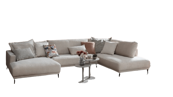 Wohnlandschaft Solero 2.0 - Longchair mit 2-Sitzer und Ecke rechts, Stoff, Natur