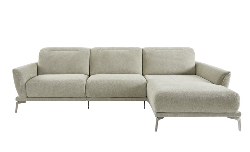 Ecksofa Amadena - 2-Sitzer mit Longchair rechts inkl. Kopfteilverstellung, Stoff, Limone