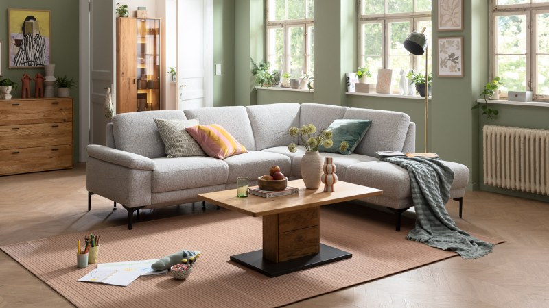 Ecksofa Matero - 2-Sitzer mit Ecke rechts, Stoff, Hellgrau