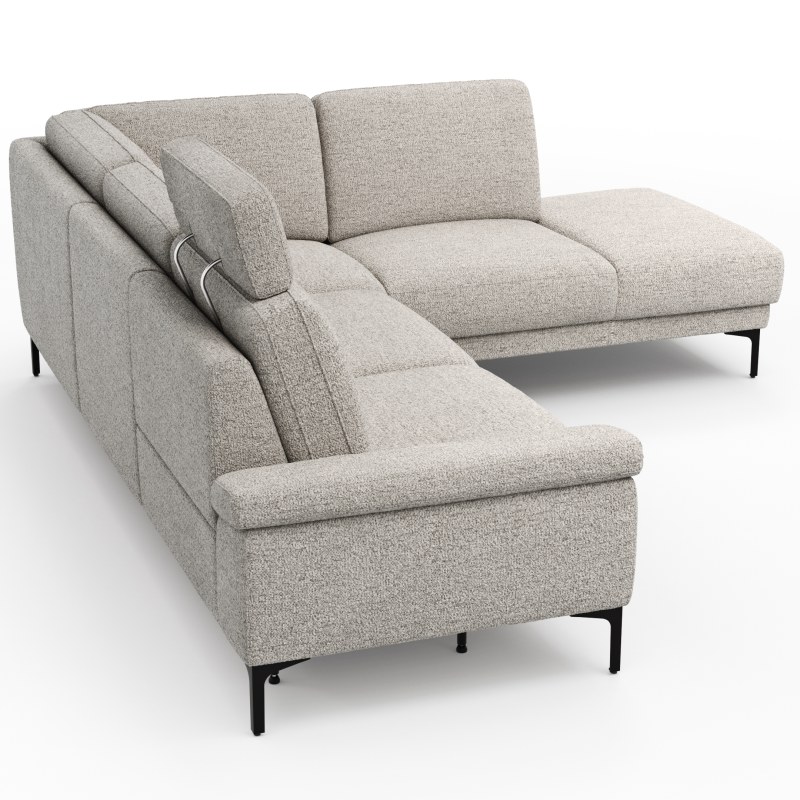 Ecksofa Matero - 2-Sitzer mit Ecke rechts inkl. Relaxfunktion motorisch und Sitzvorzug, Stoff, Hellgrau