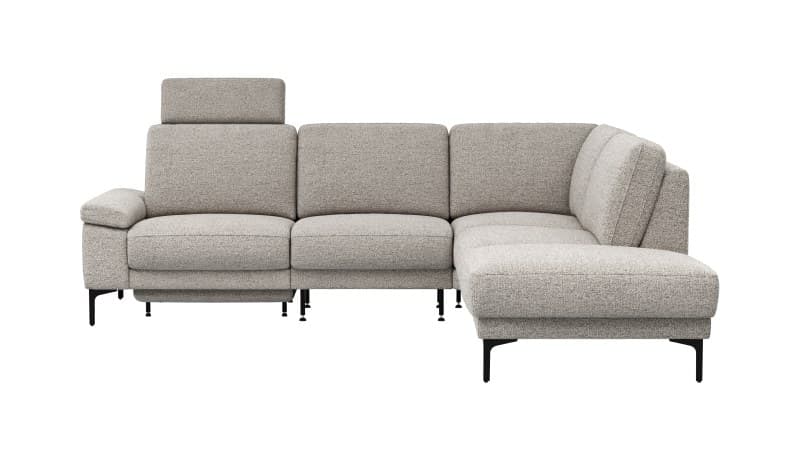 Ecksofa Matero - 2-Sitzer mit Ecke rechts inkl. Relaxfunktion motorisch und Sitzvorzug, Stoff, Hellgrau