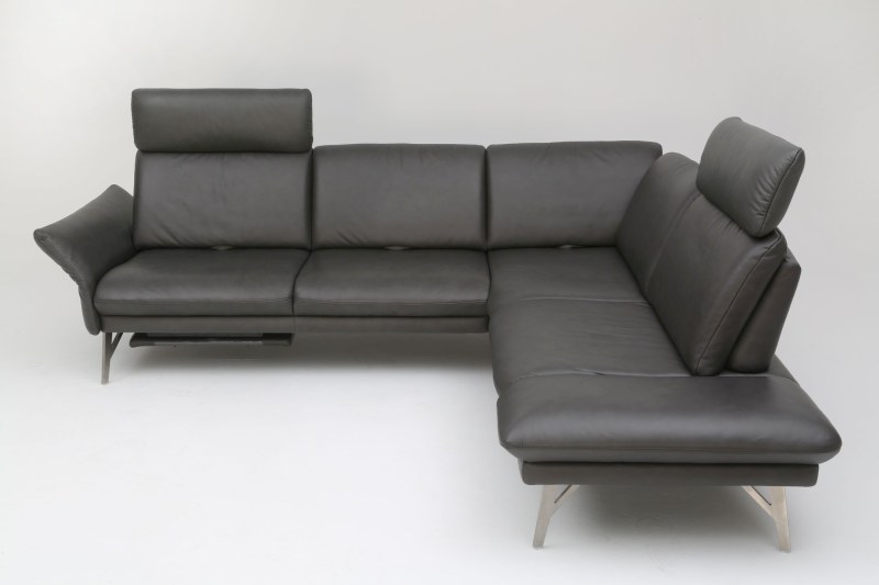 Ecksofa - 2,5-Sitzer mit Ecke rechts, Armlehn/Sitztiefe verstellbar, Leder, Anthrazit