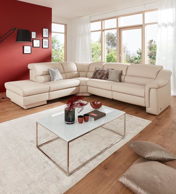 Ecksofa - Ecke links mit 2,5-Sitzer, Kopfteil verstellbar, Leder, Grau