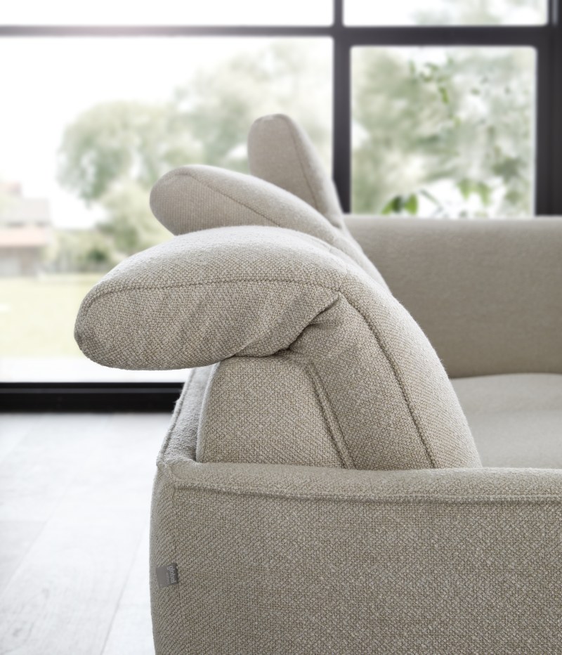 Ecksofa Amadena - 2-Sitzer mit Ecke rechts inkl. Kopfteilverstellung und Sitzvorzug, Stoff, Creme