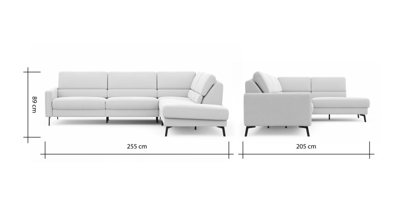 Ecksofa Valera - 3-Sitzer mit Ecke rechts inkl. Rückenlehne verstellbar, Stoff, Natur