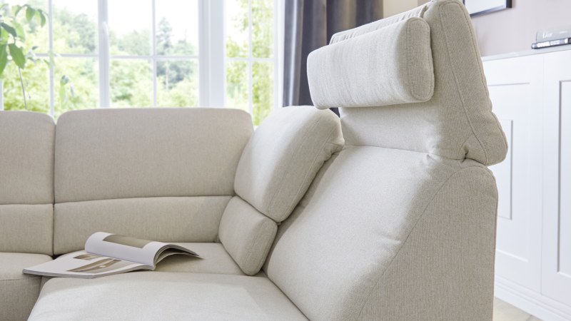 Ecksofa Valera - 3-Sitzer mit Ecke rechts inkl. Rückenlehne verstellbar und Relaxfunktion motorisch, Stoff, Natur
