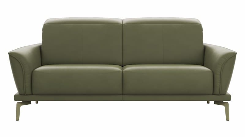 Sofa Amadena - 2-Sitzer inkl. Kopfteil verstellbar, Leder, Olive
